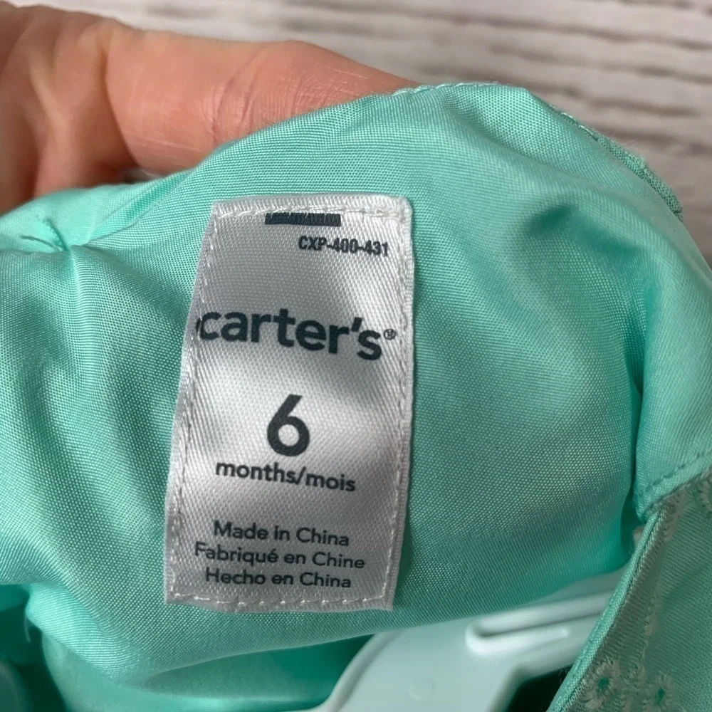 EUC Carter’s Aqua Blue W Neon Yellow Ribbon Dress